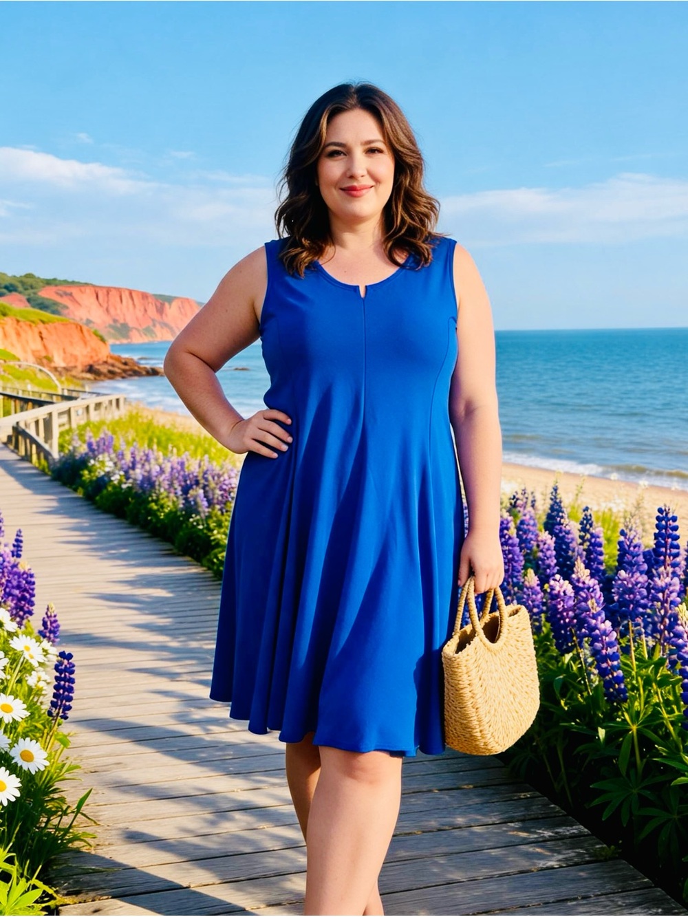 Blue Sleeveless A-Line Swim Cover Dress